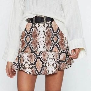 Nasty Gal Snake Print Ruffle Mini Skirt Size M - Women | Color: Brown | Size: 8